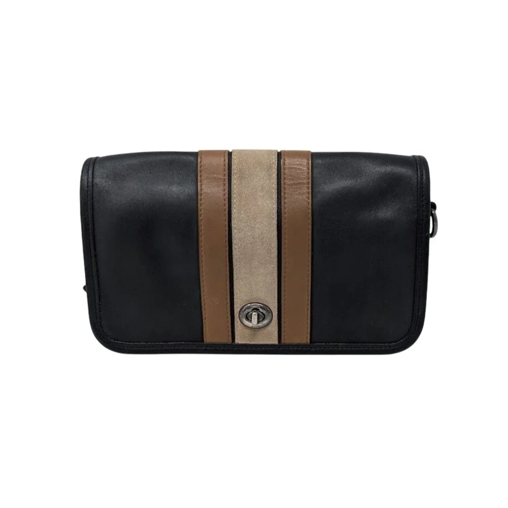 Coach Penny 75th Anniversary Stripe Crossbody Bag‎ Black Brown Limited Edition